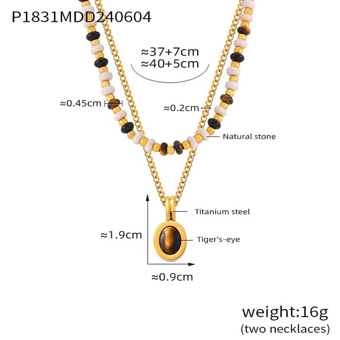 1 Piece Classic Oval Natural Stone Stainless Steel Gold Color Women's Beaded Necklaces Picture2