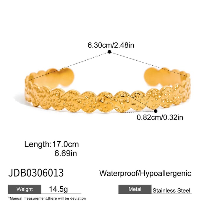 1 Piece Circle Hammered Texture Stainless Steel Gold Color Women's Cuff Bracelets h5Picture2