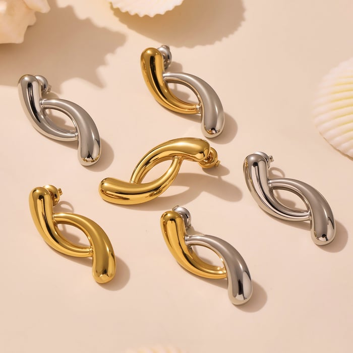 1 Pair Irregular Shape Stainless Steel Gold Color Women's Stud Earrings h5Picture3