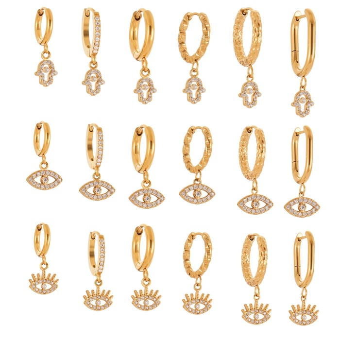1 Pair Delicate Devil's Eye Stainless Steel Gold Color Zircon Women's Drop Earrings h5Picture6