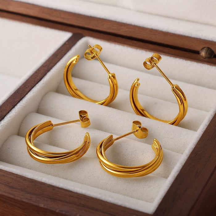 1 Pair Stainless Steel Gold Color Hoop Earrings h5Picture2