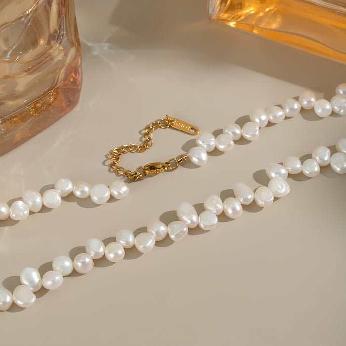1 Piece Luxurious Series Stainless Steel Gold Color Pearl Beaded Necklace Picture5