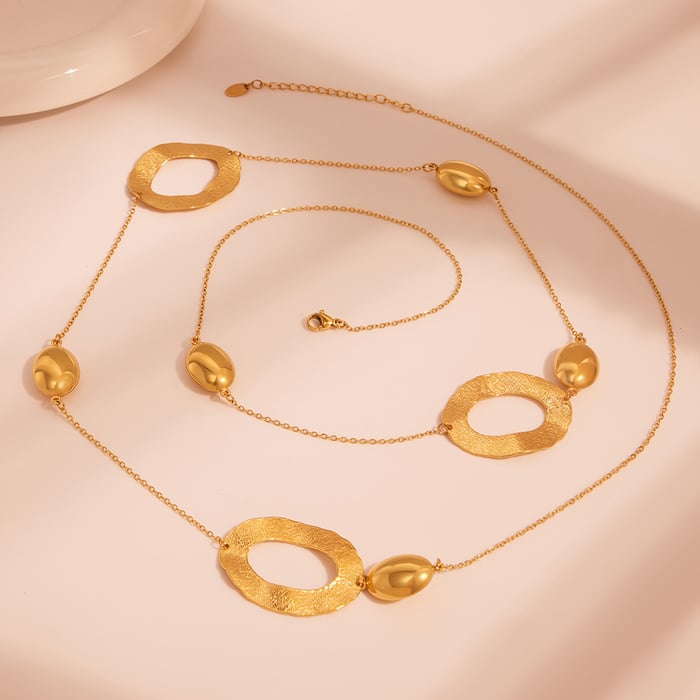 1 Piece Simple Hammer Pattern Stainless Steel Gold Color Women's Long Necklaces h5Picture3