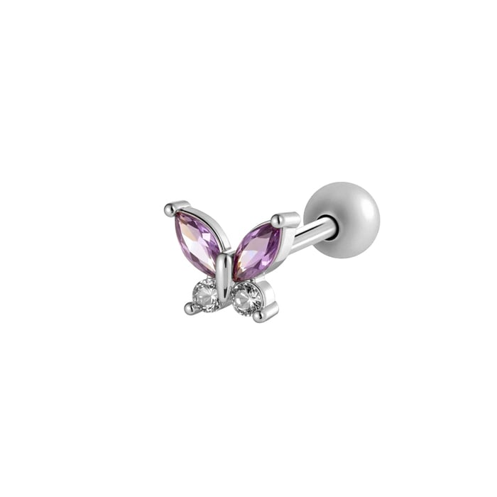 1 Piece Flower Copper Gold Color Zircon Piercing Earring