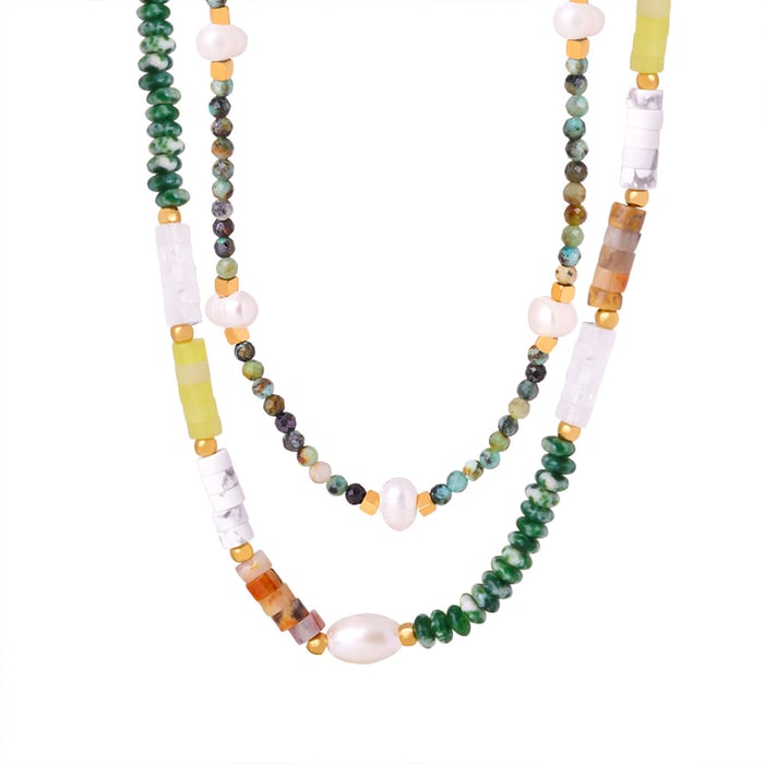 1 Piece Classic Beads Stainless Steel Gold Color Natural Stone Women's Beaded Necklaces Picture5