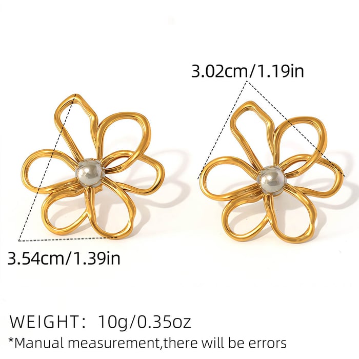 1 Paar einfache natürliche Blume Edelstahl Gold Farbe Damen Ohrstecker h5Bild2