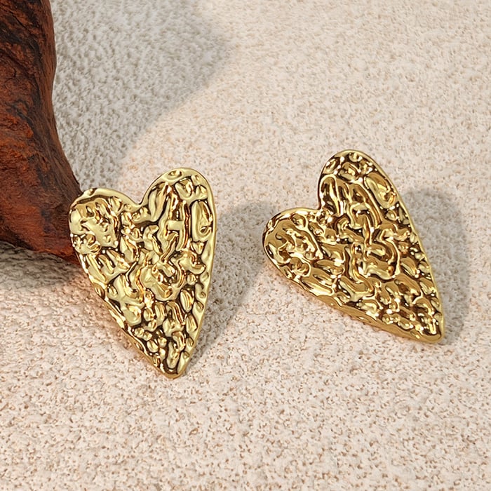 Retro Heart Stainless Steel Gold Color Earring Set h5Picture2
