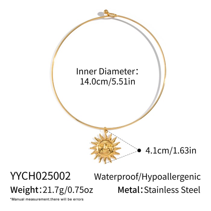 1 Piece Heart Sun Stainless Steel Gold Color Charm Necklace