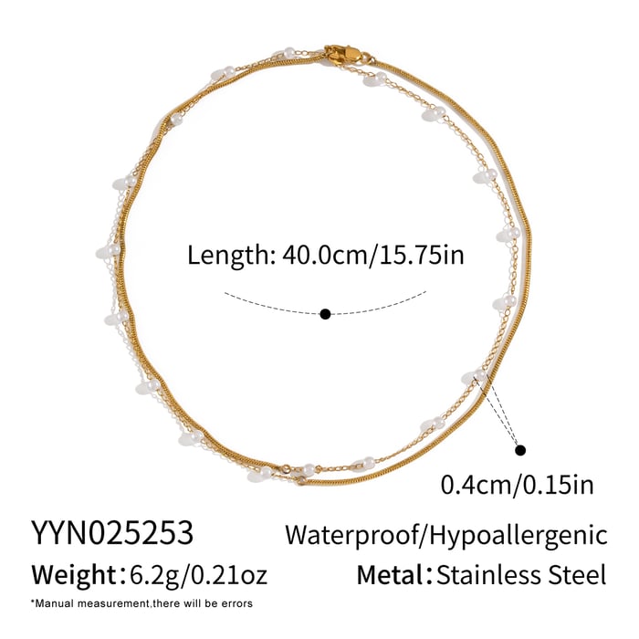 1 Piece Stainless Steel Gold Color Pearl Layered Necklace