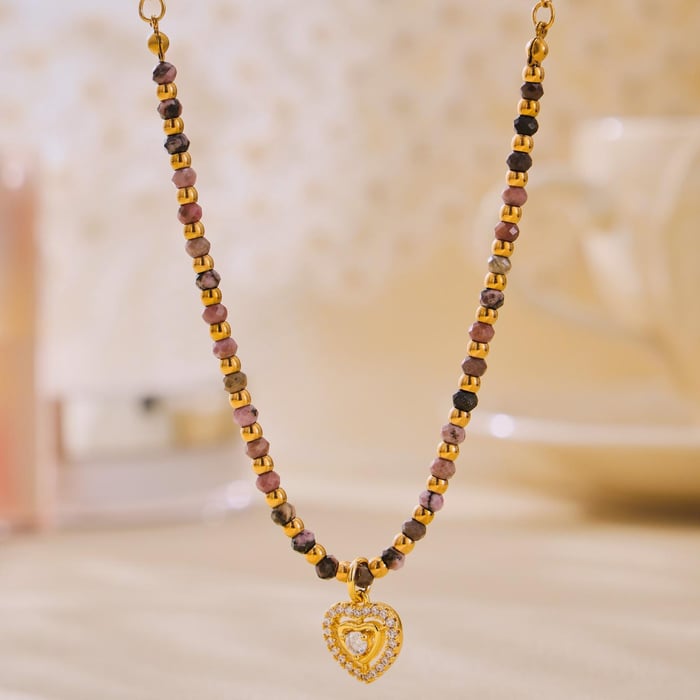 Vintage Herz Edelstahl Gold Farbe Naturstein Damen Schmuck Sets h5Bild6