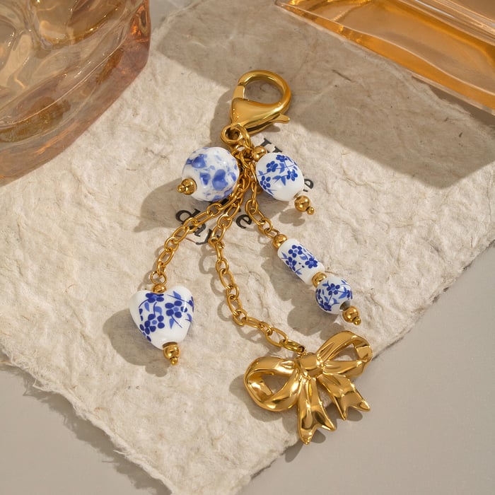 1 Piece Fruit Stainless Steel Gold Color Keychain Picture6