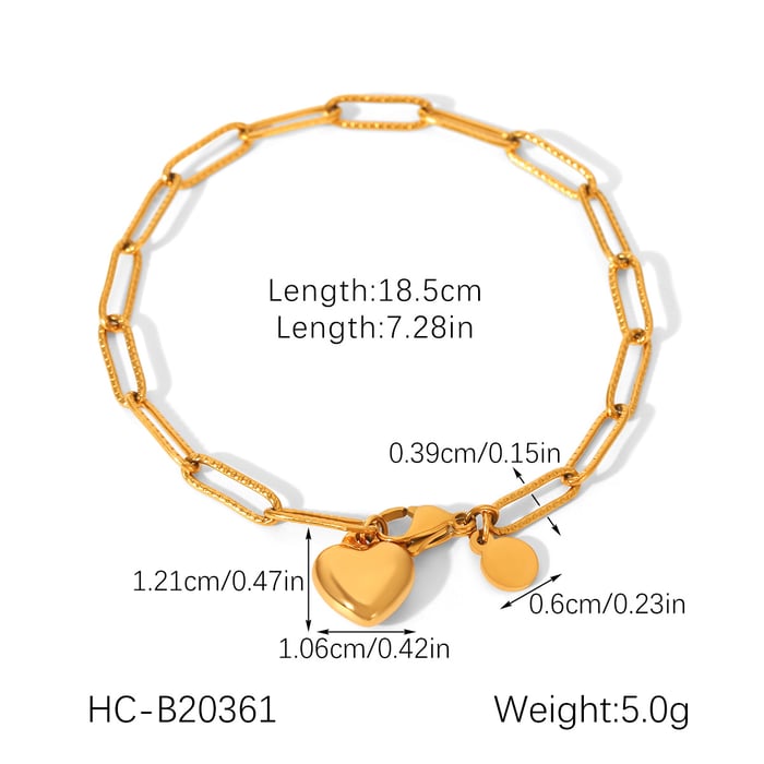 1 Piece Simple Heart Stainless Steel Gold Color Women's Chain Bracelets h5Picture2