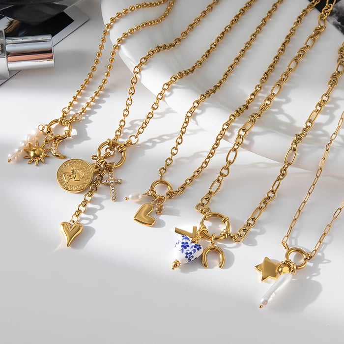1 Piece Exquisite Heart Sun Stainless Steel Gold Color Pearl Women's Pendant Necklaces Picture4