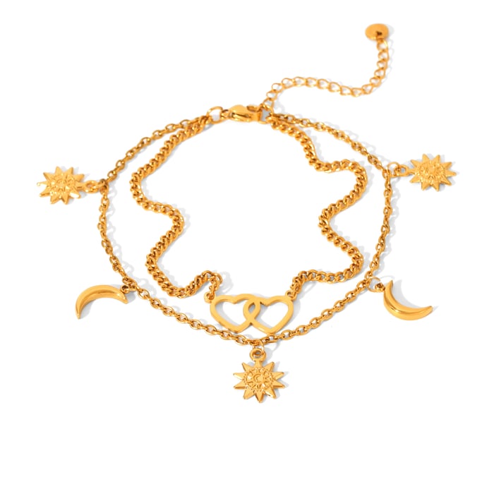 1 Piece Simple Heart&Moon Stainless Steel Gold Color Anklets 