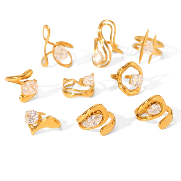 1 Piece Luxurious  Irregular Shape Stainless Steel  Zircon Women's Gemstone Rings h5Picture6