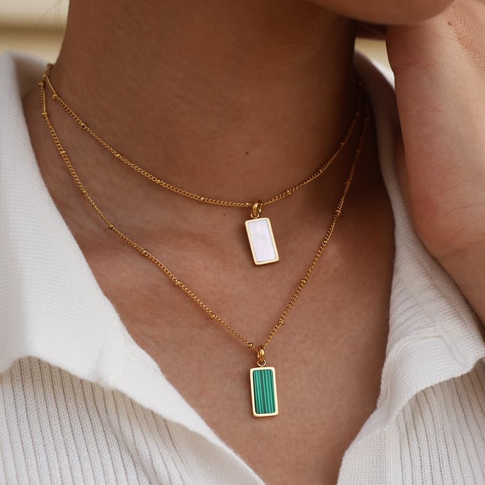 1 Piece Simple  Retro Rectangle Stainless Steel Gold Color  Women's Pendant Necklaces h5Picture4