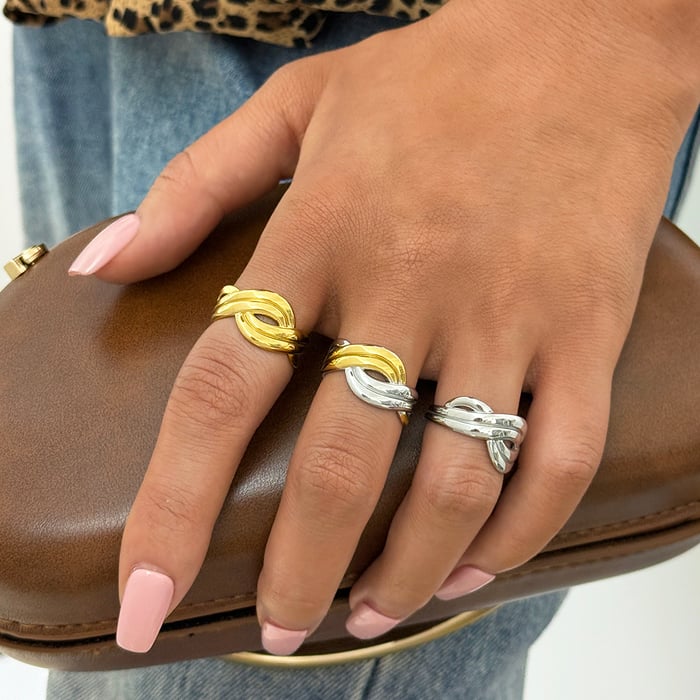 1 Piece Modern Crossed Shape Stainless Steel Gold Color Statement Rings h5Picture3