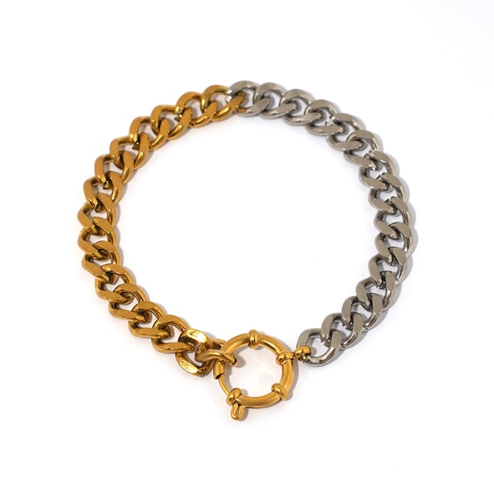1 Piece  Casual Mixed Gold Color And Silver Colors Stainless Steel Women's Chain Bracelets 