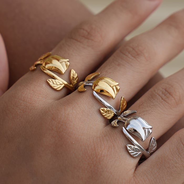 1 Piece Retro Flower Rose Stainless Steel  Gold Color Women‘s  Statement Rings h5Picture8