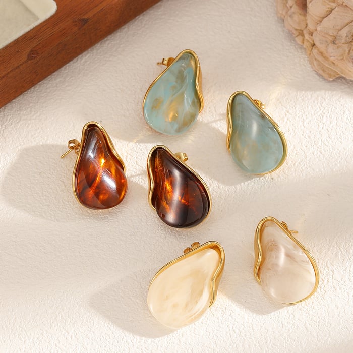 1 Pair Irregular Droplet Shape Stainless Steel Gold Color Acrylic Women's Stud Earrings h5Picture3