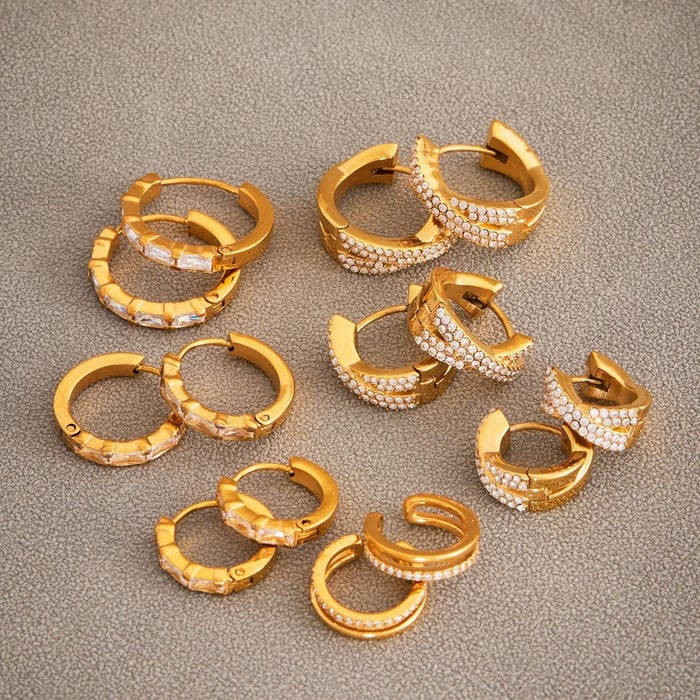 1 Pair Luxurious Circle Stainless Steel Gold Color Zircon Women's Hoop Earrings Picture6