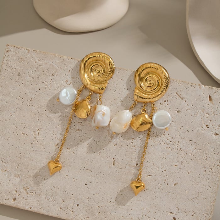 1 Pair Shell Shape Stainless Steel Gold Color Dangle Earrings Picture3
