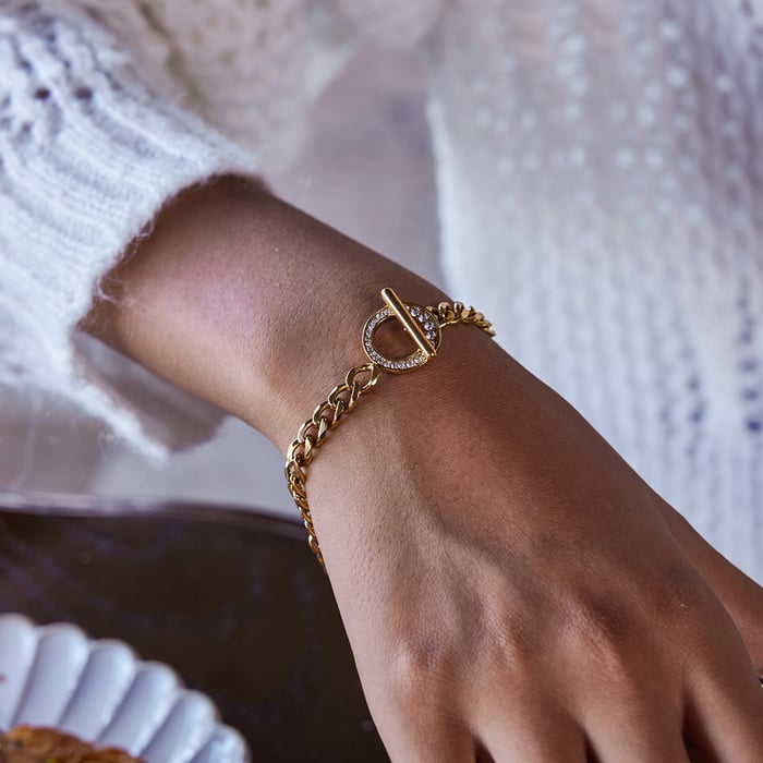 1 Piece Luxurious OT Zircon Chain Stainless Steel Gold Color Women's Chain Bracelets h5Picture4