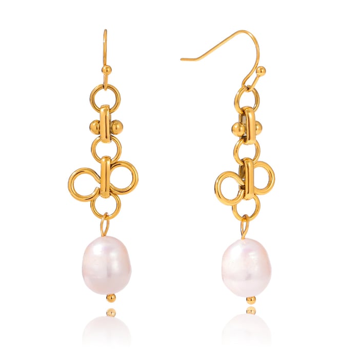 1 Pair Elegant Droplet Stainless Steel Gold Color Pearl Women's Drop Earrings