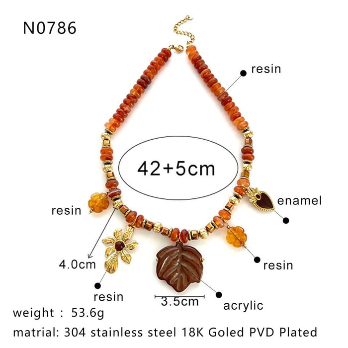 1 Piece Flower Heart Leaf Resin Gold Color Beaded Necklace h5Picture2