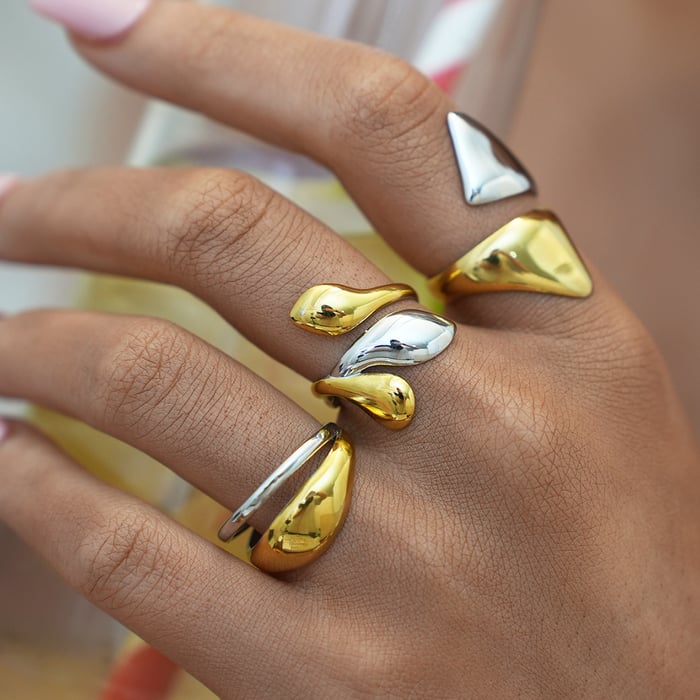 1 Piece  Mixed Gold Color And Silver Colors Stainless Steel Women's Statement Rings h5Picture4