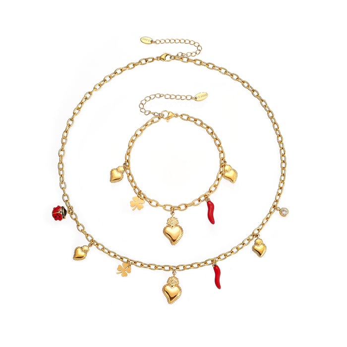 Luxurious Heart&Chili Stainless Steel Gold Color Women's Jewelry Sets h5Picture5
