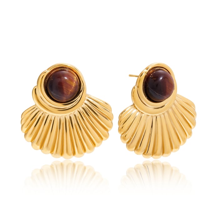 1 Pair Retro Shape Stainless Steel Gold Color Natural Stone Women's Stud Earrings