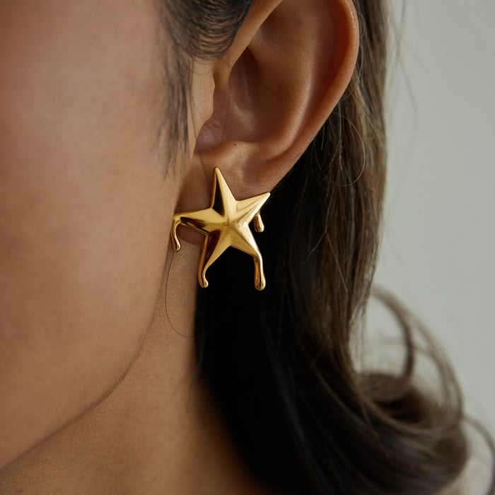 1 Pair Designable Star Stainless Steel Gold Color Women's Stud Earrings h5Picture4