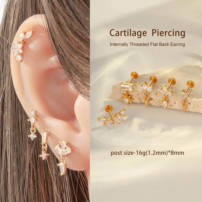 1 Piece Geometric Figure Copper Titanium Alloy Gold Color Zircon Women's Piercing Earrings h5Picture6