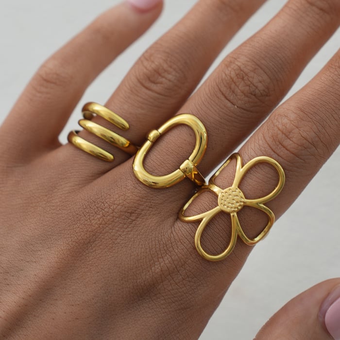 1 Piece  Casual Flower Rectangle Stainless Steel  Gold Color Women's Statement Rings h5Picture6
