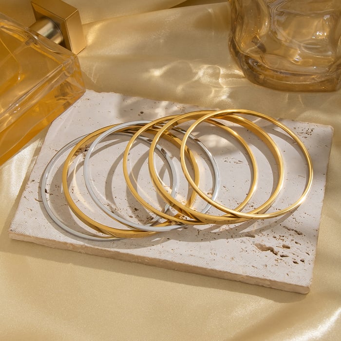 1 Piece Solid Color Circle Stainless Steel Bangle Picture4