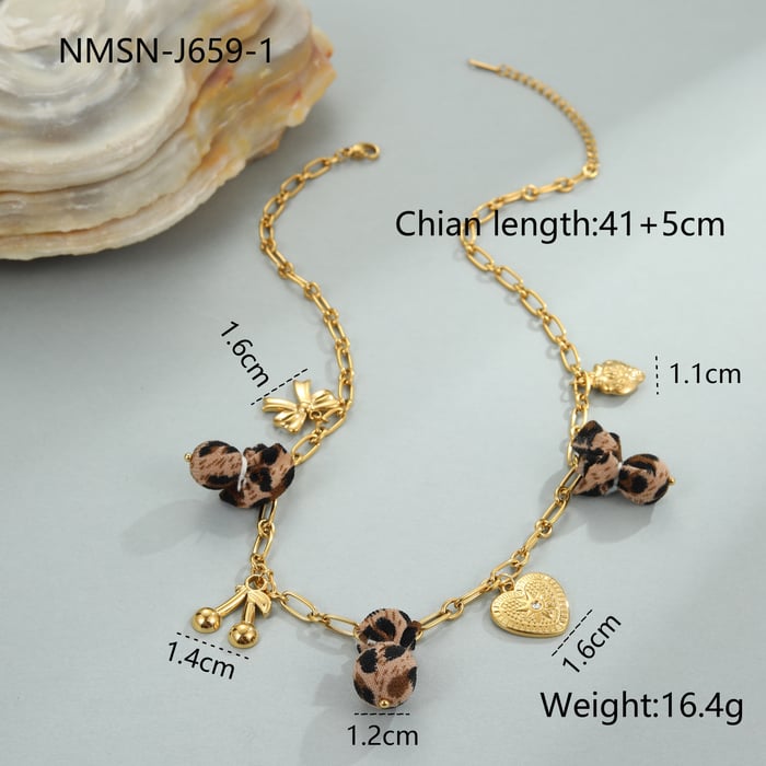 1 Piece  Irregular Shape Heart Leopard Print Stainless Steel  Women's Pendant Necklaces