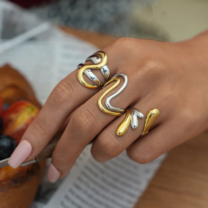 1 Piece  Simple Irregular Shape Stainless Steel  Gold Color Women's Statement Rings h5Picture4