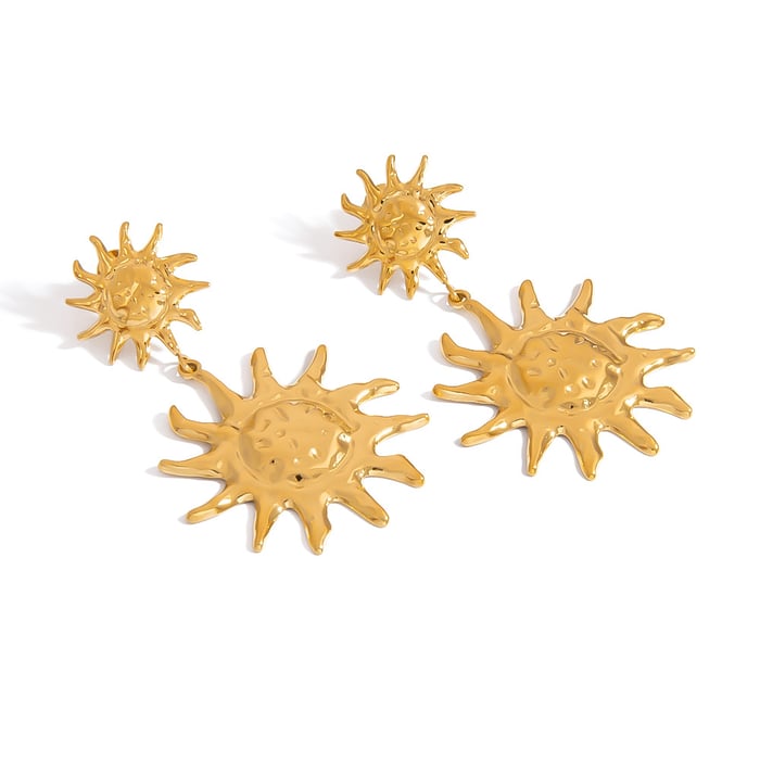 1 Pair Retro Sun Stainless Steel  Gold Color Drop Earrings h5Picture5