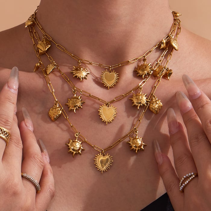 1 Piece Classic Heart&Sun Stainless Steel Gold Color Women's Pendant Necklaces h5Picture3