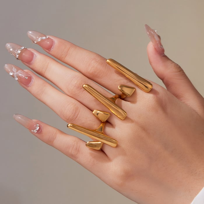 1 Piece Modern Irregular Shape Stainless Steel Gold Color Statement Rings h5Picture6