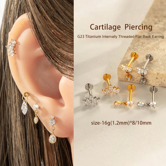 1 Piece Classical Droplet Titanium Alloy Gold Color Zircon Women's Piercing Earrings h5Picture5
