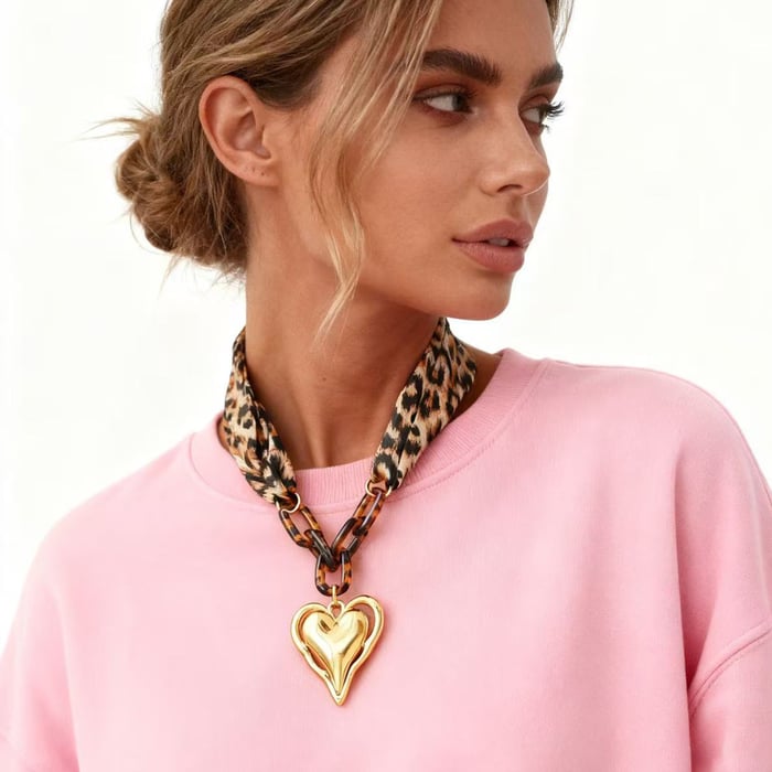 1 Piece Retro Heart Leopard Print Stainless Steel  Gold Color  Women's Chain Bracelets h5Picture6