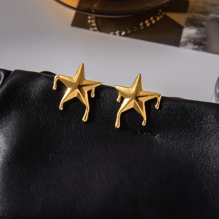 1 Pair Designable Star Stainless Steel Gold Color Women's Stud Earrings h5Picture6