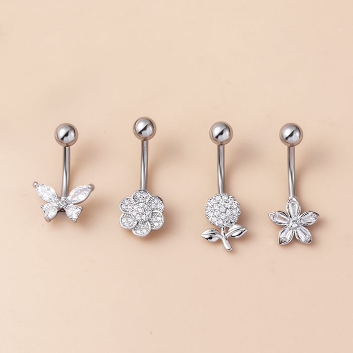 1 Piece Flower Butterfly Copper Zircon Navel Piercing h5Picture4