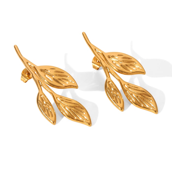 1 Pair Simple  Leaf Stainless Steel   Gold Color  Women's Stud Earrings