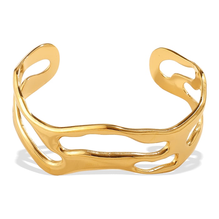 1 Stück einfaches, unregelmäßig geformtes Manschettenarmband aus Edelstahl in Goldfarbe Bild5