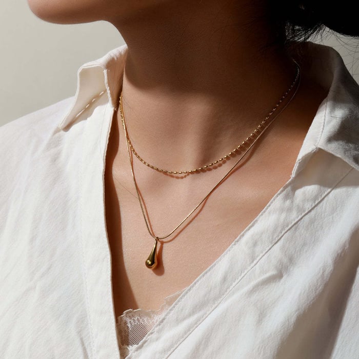 1 Piece Classic Droplet Stainless Steel Gold Color Women's Layered Necklaces h5Picture3