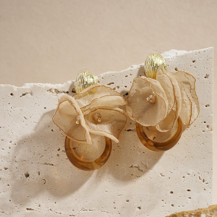1 Pair Retro Resin Fabric Flower Drop Earrings h5Picture3