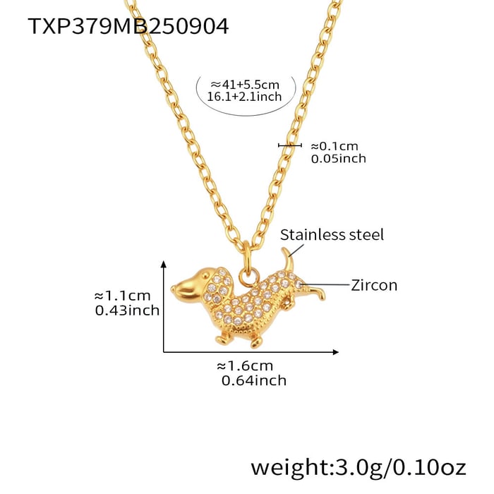 Cute Dachshund Stainless Steel Gold Color Zircon Women's Jewelry Sets